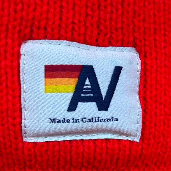 Aviator Nation Red Beanie with Yellow Smiley - Picture 4 of 7